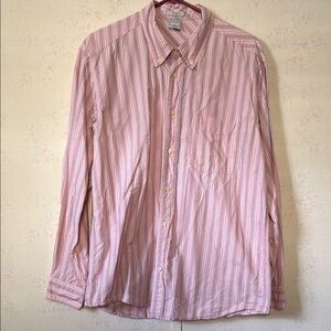 Old Navy Men's Pink and White Striped Button Down Shirt